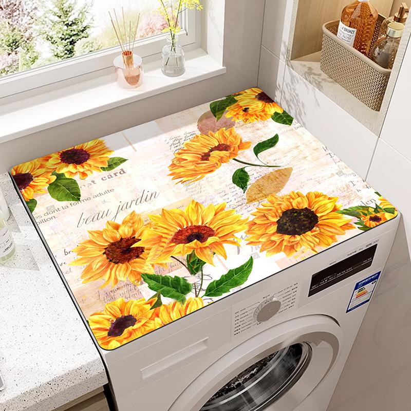Vintage Checkered Printed Washing Machine Dust Cover Pad, Quick-Dry Absorbent Protective Top Mat For Washer And Dryer