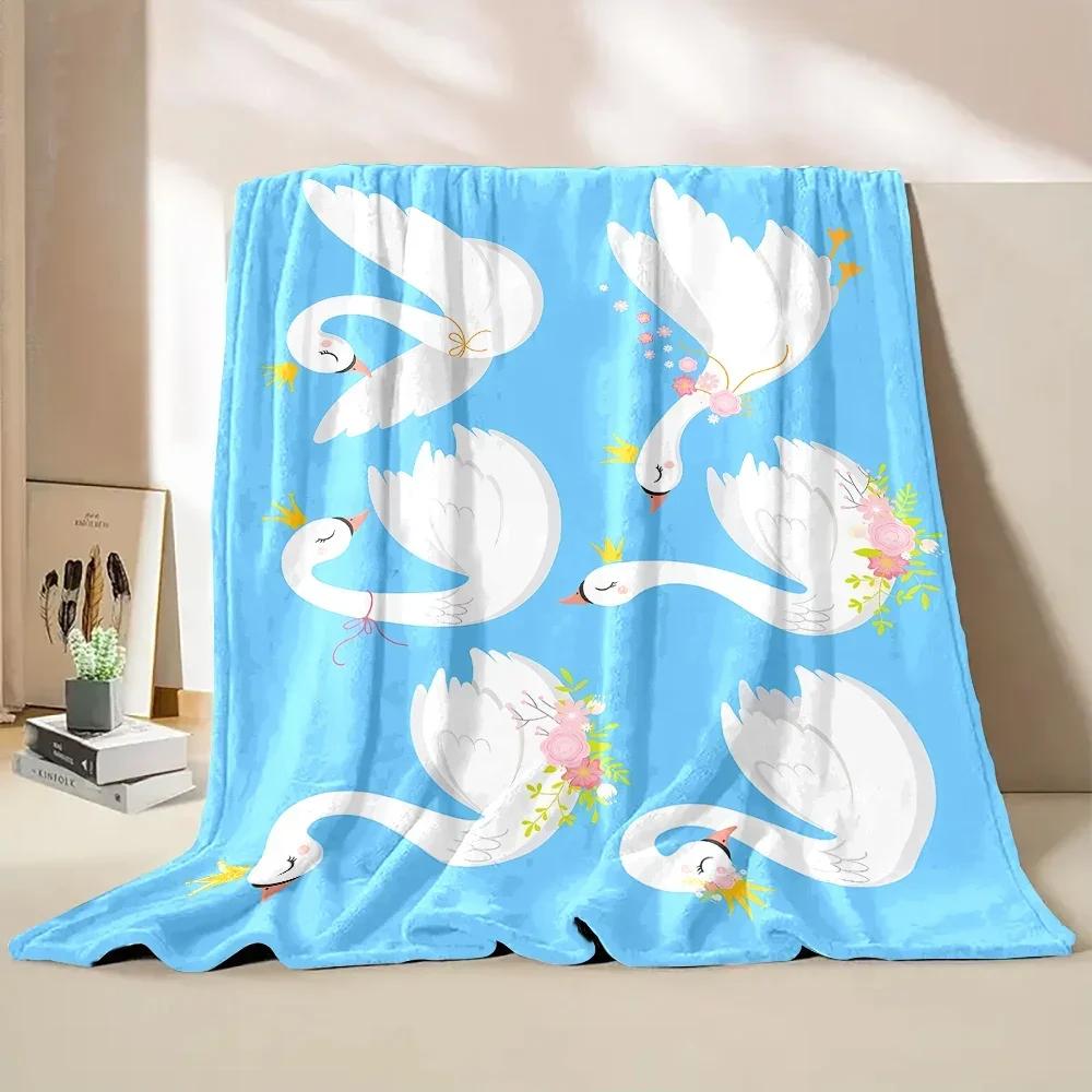 Warm and Comfortable Swan Soft Blanket Sofa Bed Cover Four Season Soft Fluffy Quilt Blanket Flannel Throw for Outdoor LeisureNap