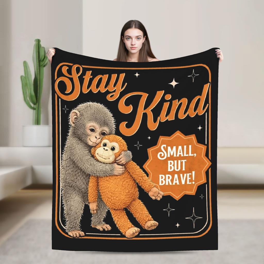 Punch Monkey Cute Blanket Coral Fleece Plush Print Breathable Warm Throw Blanket for Bed Car Bedspread