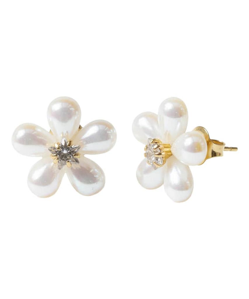 Alleun Silver 925 Cubic Flower Aurora Bold Pearl Earrings