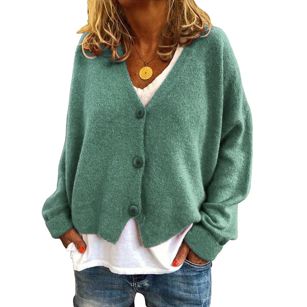 Women's Fashion Oversized Knit Cardigan Sweater With Buttons Long Sleeves Solid Color Jacket