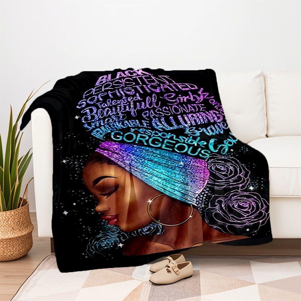 "Black Excellence: Empowering Women with Style and Strength"Blanket Flannel Throw Blanket for Sofa, Bed, Travel, Camping, Office, Couch, Cha