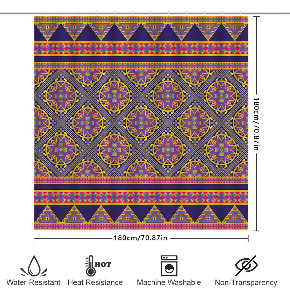 Vibrant Bohemian Shower Curtain With Geometric Patterns For Bathroom Decor Purple Pink Blue Yellow Orange Floral Design Bath Rug