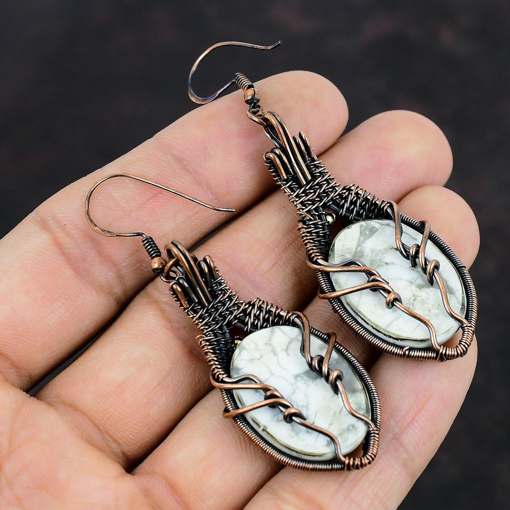 Серьги из говлита Серьги с медной проволокой, обернутые в оплетку Ювелирные изделия ручной работы Ювелирные изделия из драгоценных камней и меди Дизайнерские серьги Ювелирные изделия с проволокой Подарки на свадьбу