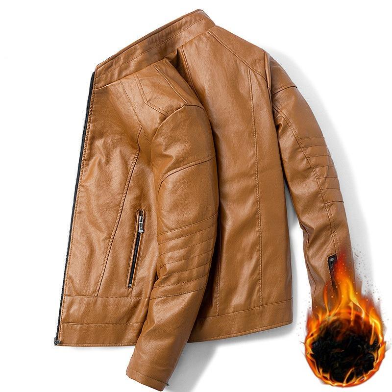 Кожаная куртка мужская весенняя, осенняя и зимняя, утолщенная флисом, в корейском стиле, модная, деловая, повседневная, мужская кожаная куртка, топ