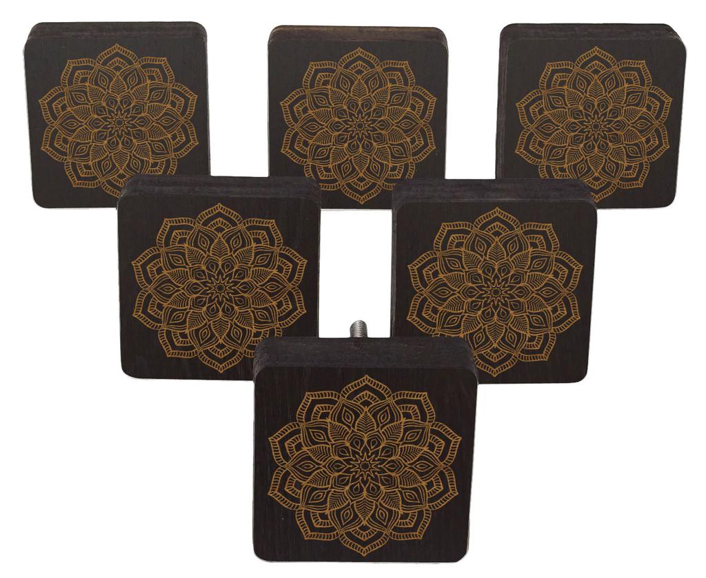 IBA Indianbeautifulart Brown Engraved Knobs Pack of 10 Wooden Wardrobe Door Knobs Drawer