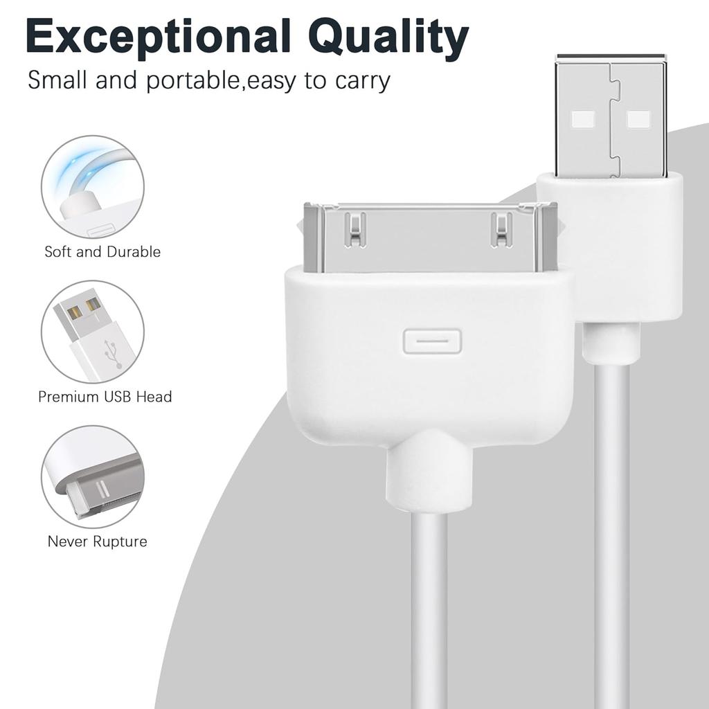 iPhone 4s Cable USB Sync and Charging Cable for iPhone 4 4s 3G 3GS iPad 1 2 3 iPod Touch Nano 30 Pin Charger Cord Dock Adapter Data 3.3 Feet (White)