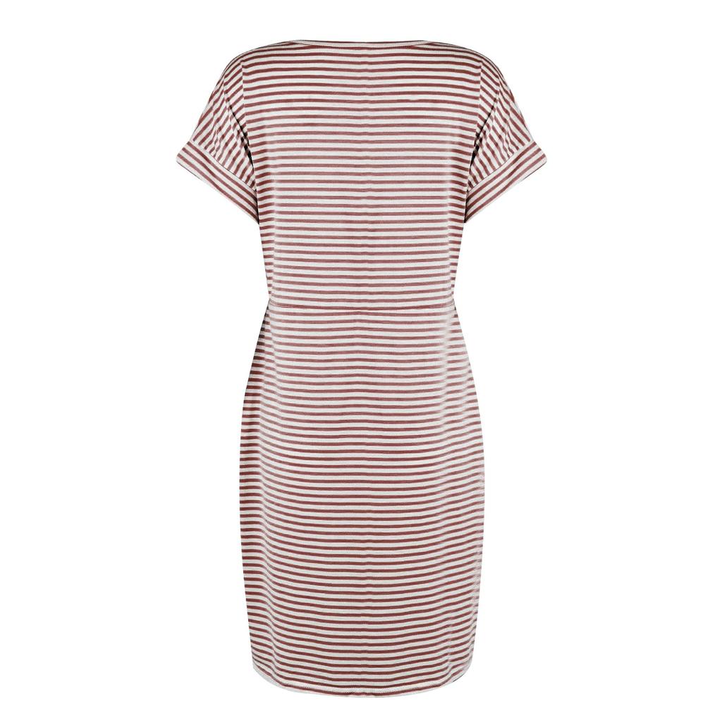 Женское повседневное модное сексуальное платье-туника в полоску с круглым вырезом и короткими рукавами