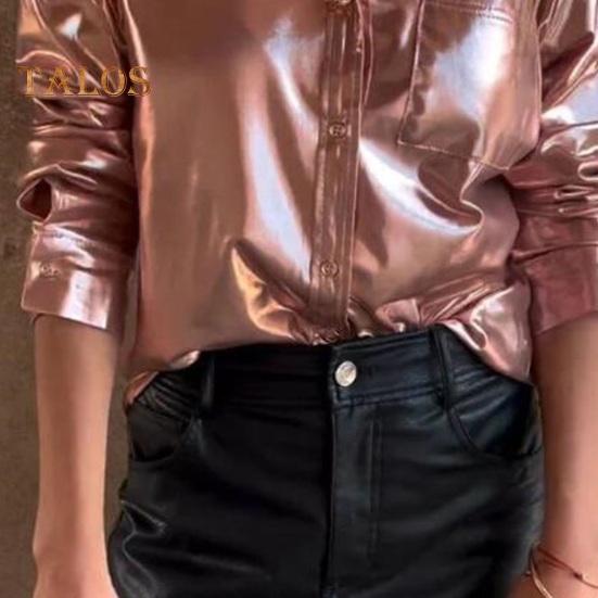 Женская рубашка с лацканами, длинный рукав, свободный крой, замшевая повседневная рубашка с накладным карманом, однобортная яркая рубашка