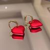 1 Pair Luxury Romantic Clip Earrings Frosted Red Heart Drop Earrings Party