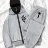 Hooded Zip-Up Sweatshirt and Jogger Set | Double-Neck Design with Dragon Emblem, Elastic Waistband, and Drawstring Pants Comfortable Clothing