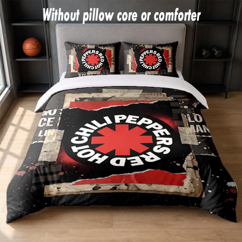 Red Hot Chili Peppers Design Bed Bedding Set 1 Duvet Cover + 2 Pillowcases Soft Breathable Household Bed Linens