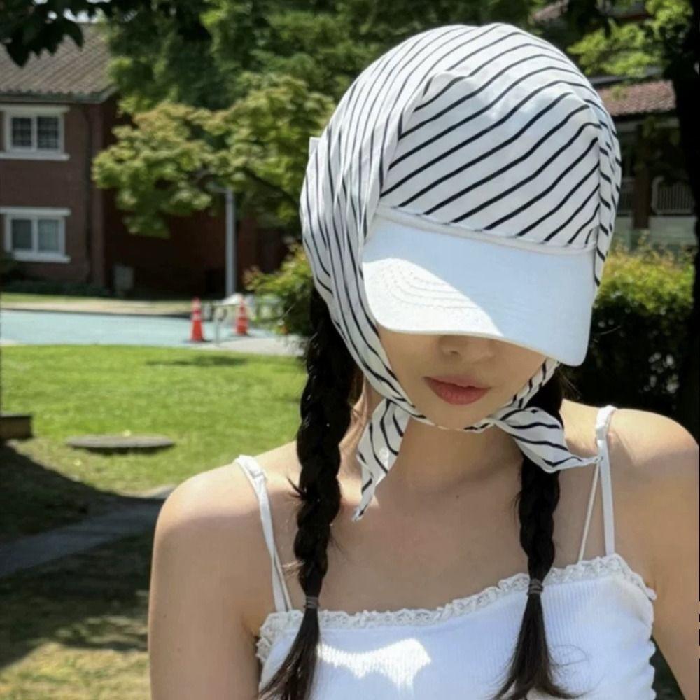 Korean Style Scarf Hat Cotton Strappy Scarf Hat Sweet Cool Stripe Baseball Cap Girl