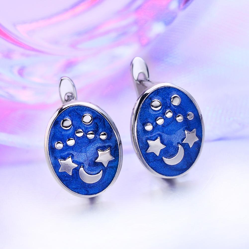 LSOOYH серьги-клипсы Moon StarFashion, серьги для женщин, геометрические серьги-гвоздики с кубическим цирконием, синие серьги-гвоздики, ювелирные изделия