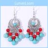 Ethnic Simulation Turquoise Beaded Earrings With Silver Filigree For Festival Wear
