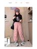 2025 Girls' Plus Velvet Cargo Pants - Elastic Ankle, Loose Fit, Autumn/Winter Comfort for Children