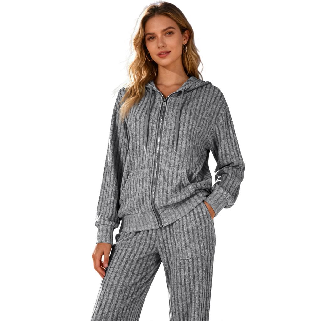 Женские спортивные костюмы из 2 предметов: худи на молнии с капюшоном и карманами и брюки с эластичной талией, мягкий эластичный осенне-зимний наряд