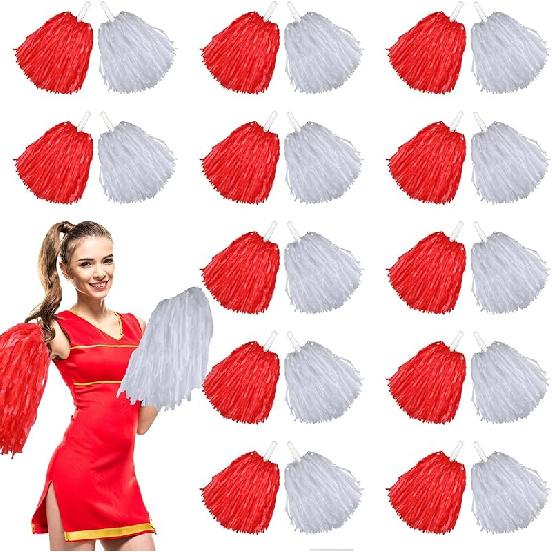 Chivao 24 Pcs Cheerleading Pompoms Plastic Pom Pom Handle Cheer Team Pompoms for Sports Dance Cheer Gameday Football Party Decorations,30 Grams