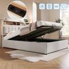 Upholstered Double Bed with USB-C Charging Headboard, Storage Bed Frame Made of Linen, Youth Bed 140x200 with Slatted Frame (With Mattress)