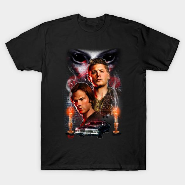 Мужская черная футболка с принтом Supernatural Без выреза Термотрансферный принт Хлопковая футболка