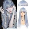 Серо-голубые длинные прямые волосы синтетический парик женский повседневный парик Лолита прямая челка серо-голубые пушистые длинные прямые парик