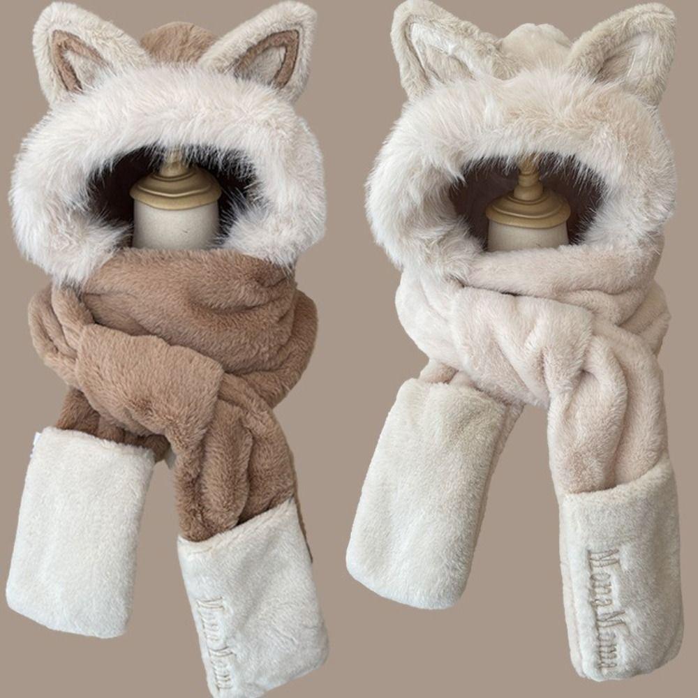 Keep Warm Hat Scarf Gloves Set Thickened Ear Protection Cap New Women Beanies Cap Autumn Winter