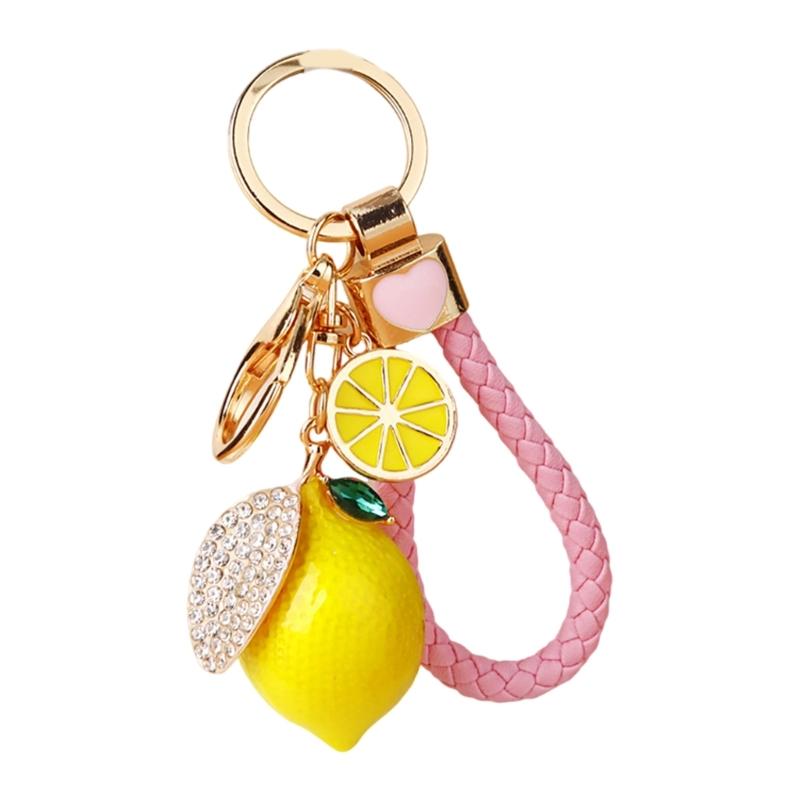 Яркий брелок-лимон с 4 вариантами веревки Прочный металлический материал Компактный 10,5 см Для ежедневного использования