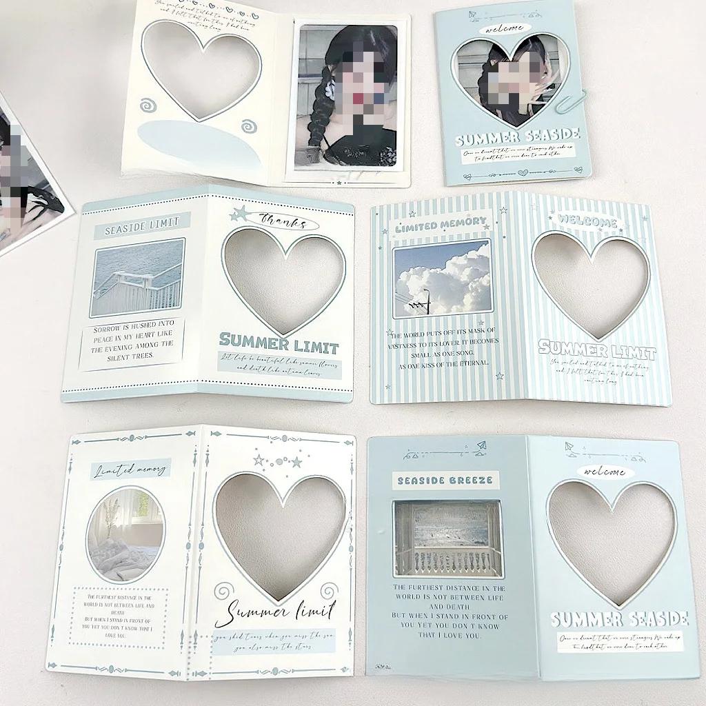 20Pcs Mix Blue Heart Hollow Folding Card Back Kpop Idol 3inch Photocard DIY Packing Decor Fixed Background Cardboard