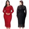 Fashionable Plus Size Full-length Dress with Delicate Lace and Long Sleeves