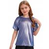 Unisex Kids Metallic Shiny Jazz Dance Top Sparkly T-shirt Performance Wear Boys Girls Dance Class Outfit