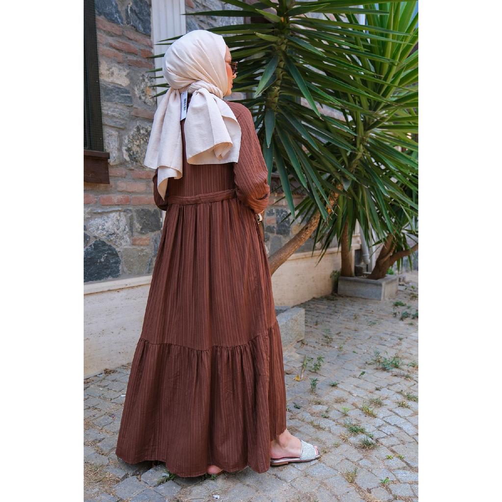 Waist Gathered Dress Navy Blue