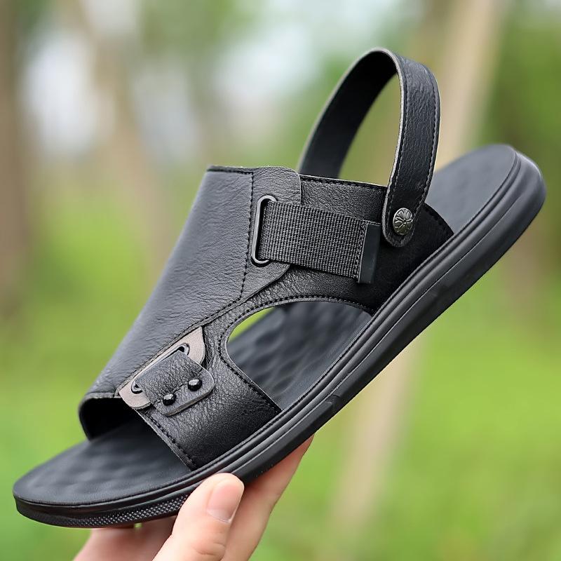 Сандалии высокого класса, мужская повседневная обувь, нескользящая мягкая подошва, пляжная обувь, натуральная кожа, дышащая, универсальные тапочки для внешнего ношения
