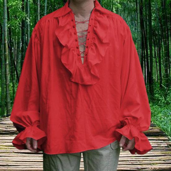 Мужская рубашка в стиле Ренессанс, костюм с рюшами и длинными рукавами на шнуровке, средневековая рубашка в стиле стимпанк, пиратская рубашка для косплея, сценическая драма