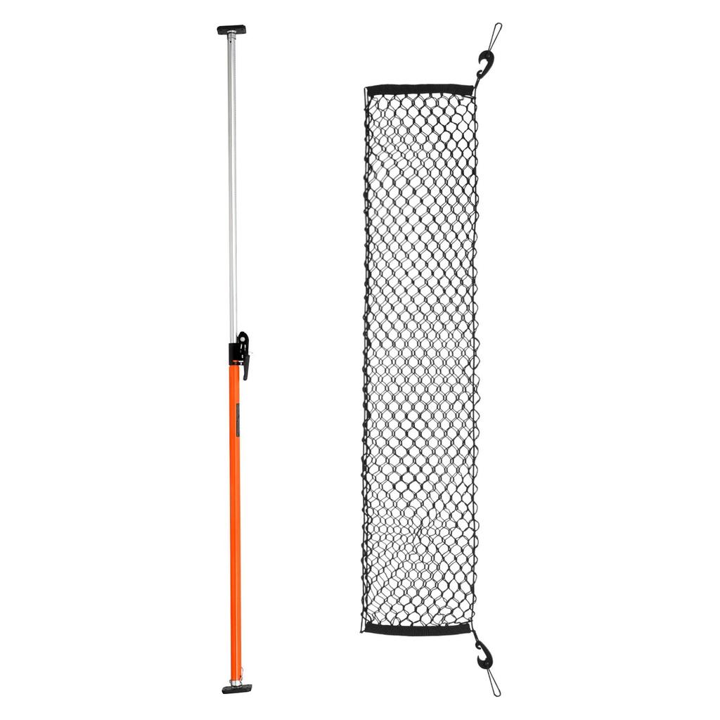 Cargo Bar, Ratcheting Cargo Bar Adjustable from 1016mm to 1854mm, Heavy-duty Steel Cargos Stabilizer with Storage Net & Non-Slip Pads, Telescoping