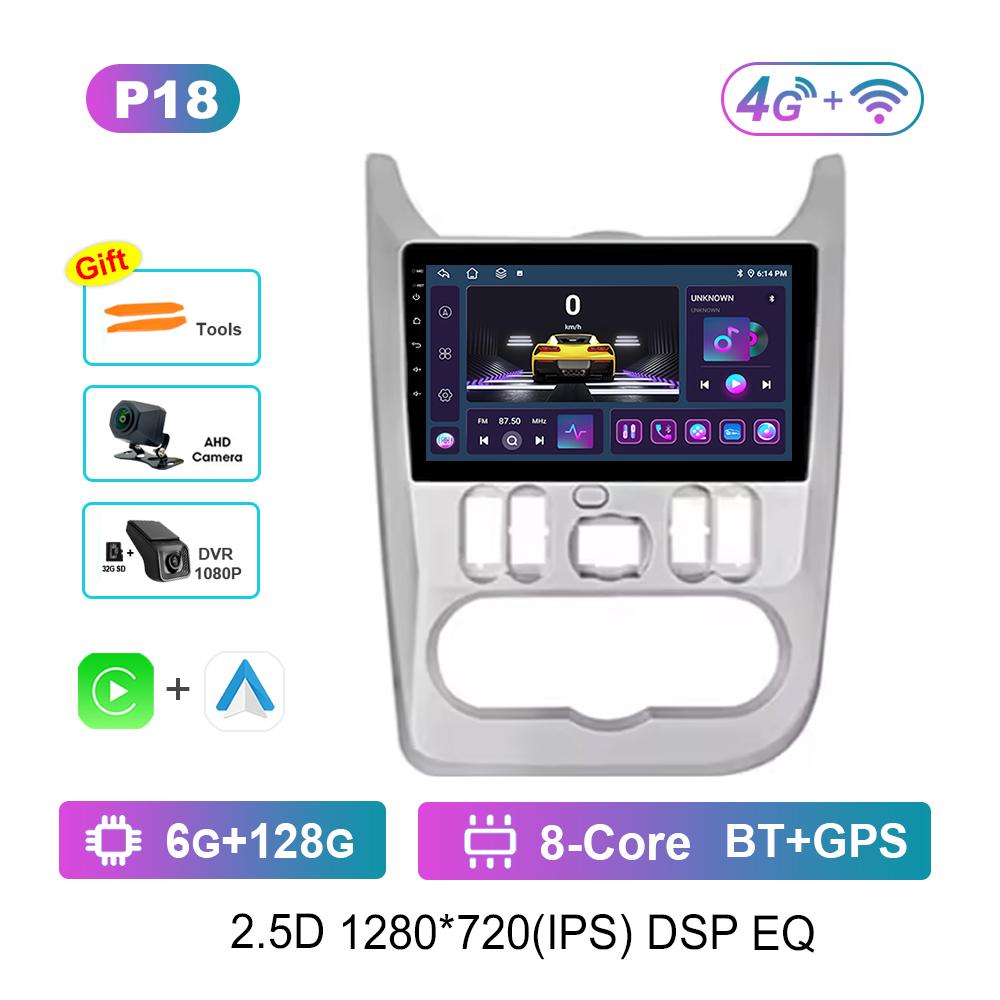 Автомобильный радиоприемник, мультимедийный проигрыватель для Renault Logan 1 Sandero 2009 - 2015 Android OS, беспроводная система Carplay, WiFi, головное устройство, GPS-навигация