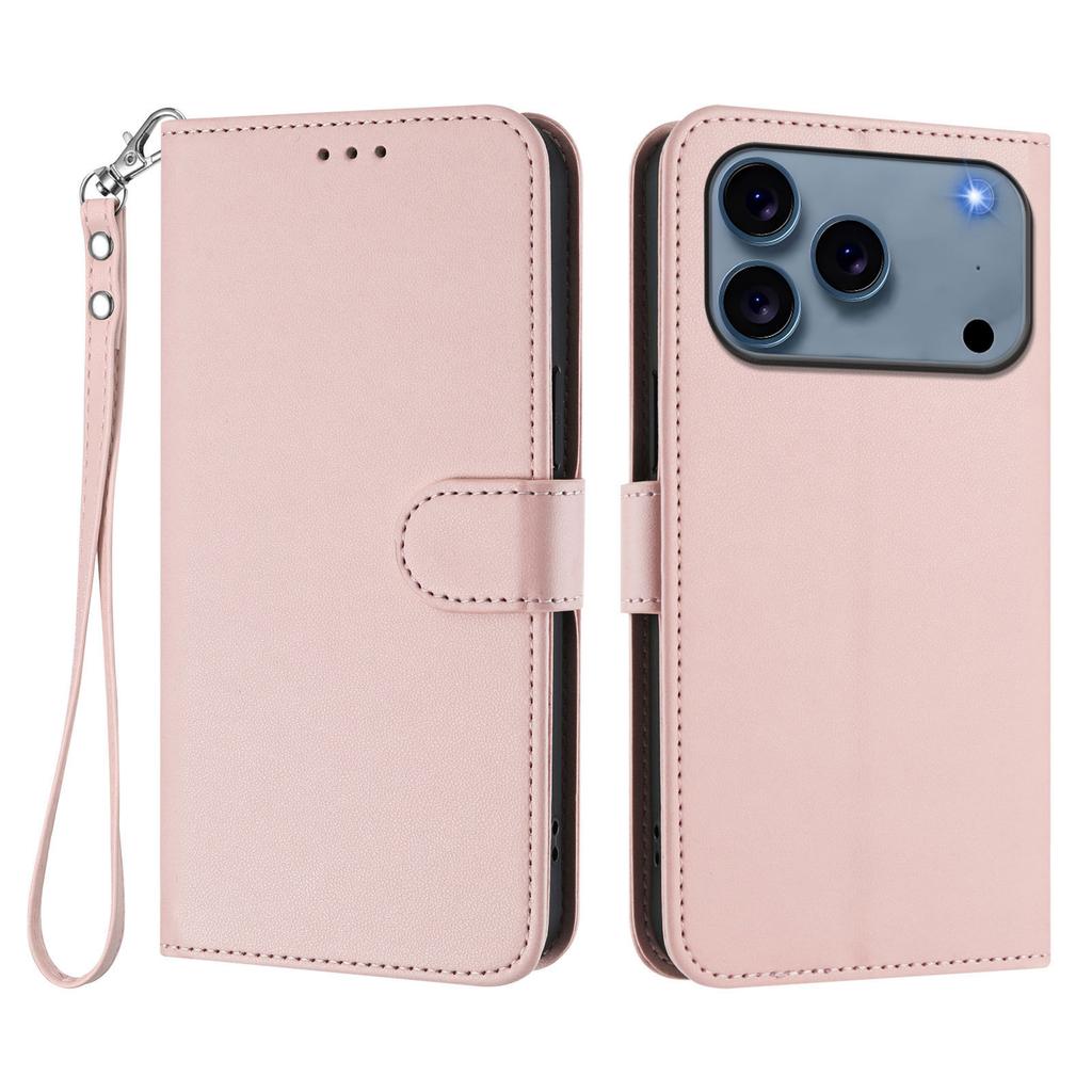 Suitable for iPhone 17E, leather-textured solid color business case, Apple 16 card slot hand strap flip cover protective case