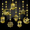 8Pcs Paper Garland Hanging Banner Pendant Star Moon Design Eid Mubarak Banner  Home Decor