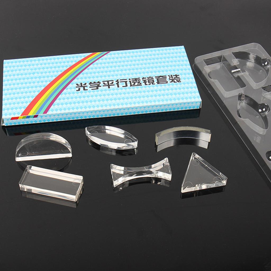 Набор оптических линз 6 шт. Призма Треугольная Полукруглая Прямоугольная Вогнутая Выпуклая линза для преподавания физики Преломленный свет
