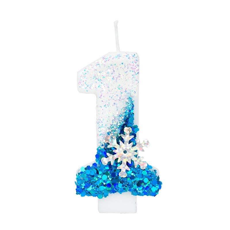 Свечи на день рождения Frozen с цифрами 0-9, блестящие синие снежинки, свечи для торта, детские, для девочек, на день рождения, украшения для торта, принадлежности