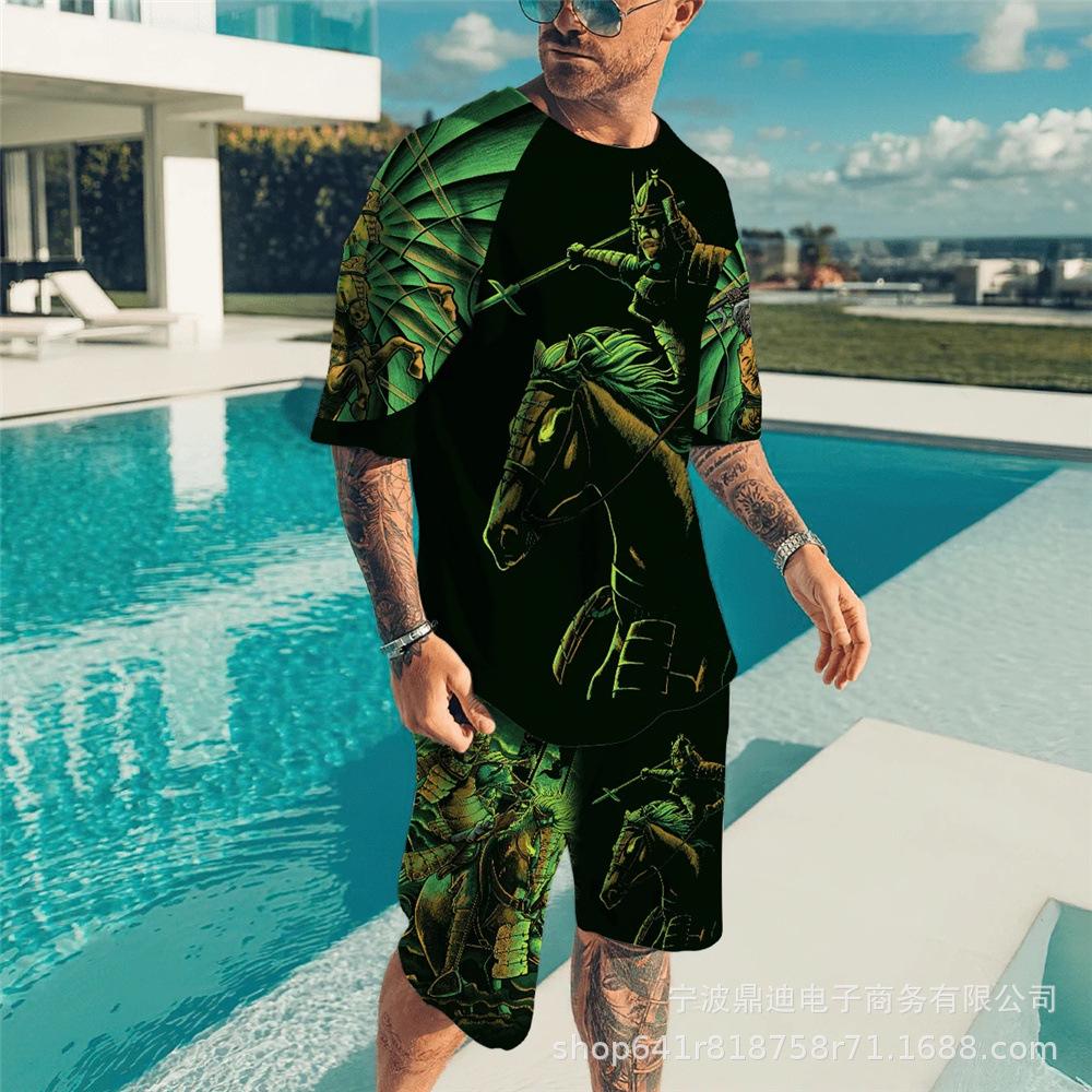 Летняя мужская футболка с 3D принтом и круглым вырезом, шорты с короткими рукавами, комплект из двух предметов, модная повседневная классная уличная одежда, спортивный костюм большого размера