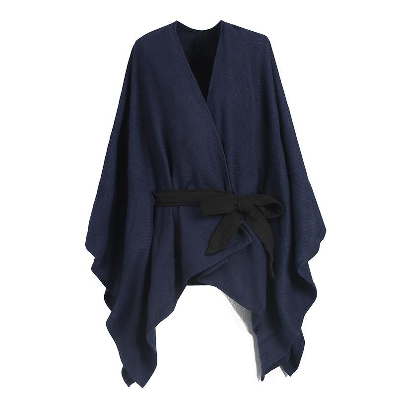 Монохромный поясной разрезной вязаный платок тканый плащ теплый шарф для женщин