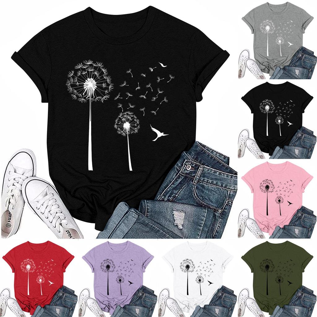 Women's Fashion Casual Printed Round Neck Short Sleeved T-Shirt Top T-Shirt Top Top