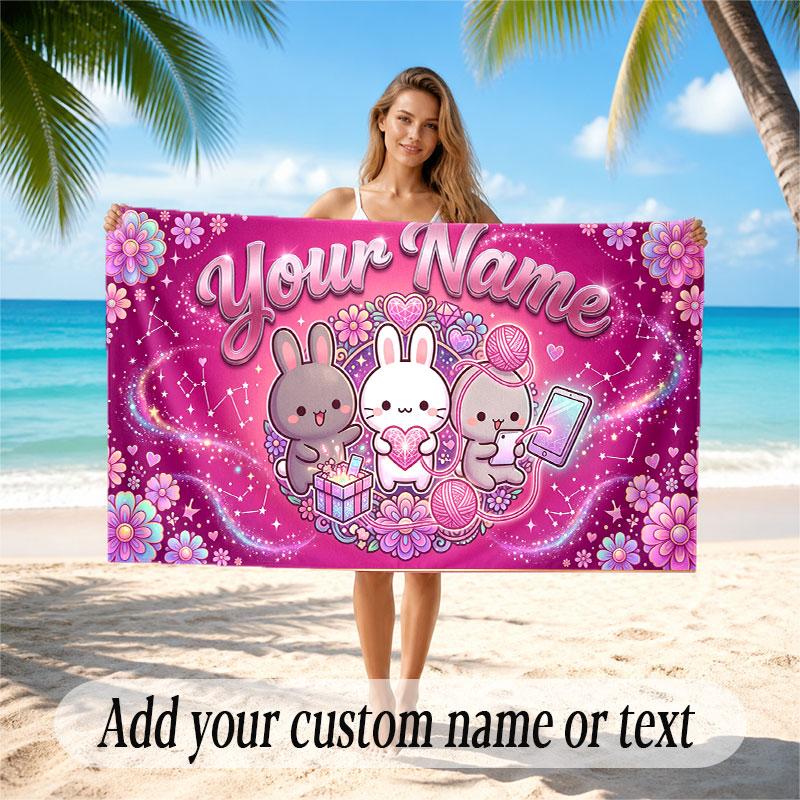 Decorative Artwork Theme Soft Beach Towel Personalized Custom Name Text Towel Portable for Beach Pool Travel