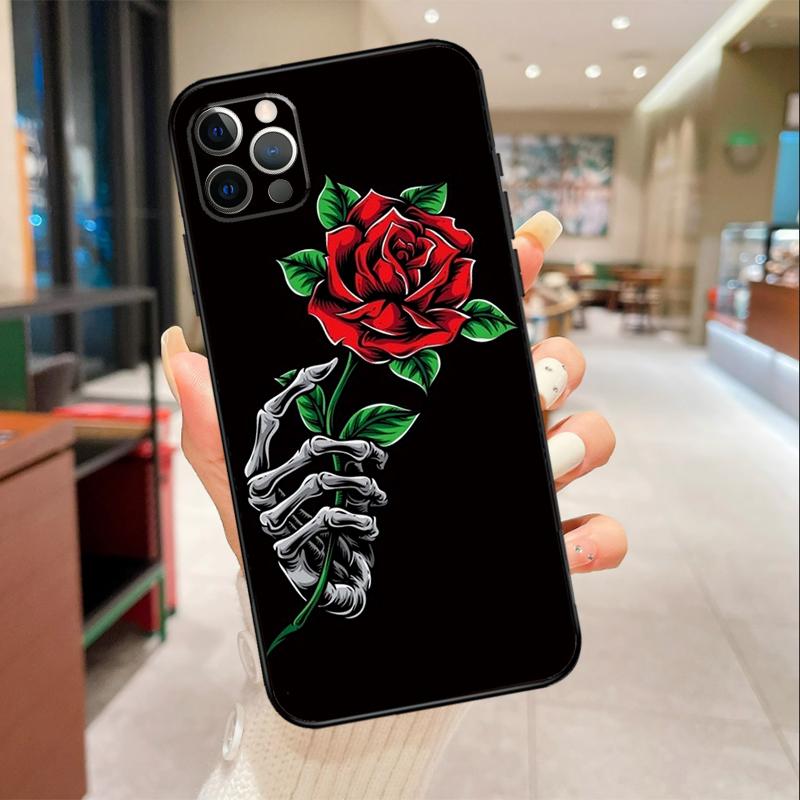 Чехол-накладка для iPhone 17 Air 16 14 13 11 15 Pro Max mini 15 16 Plus 16e, готический, с изображением скелетной руки и розы, защитный