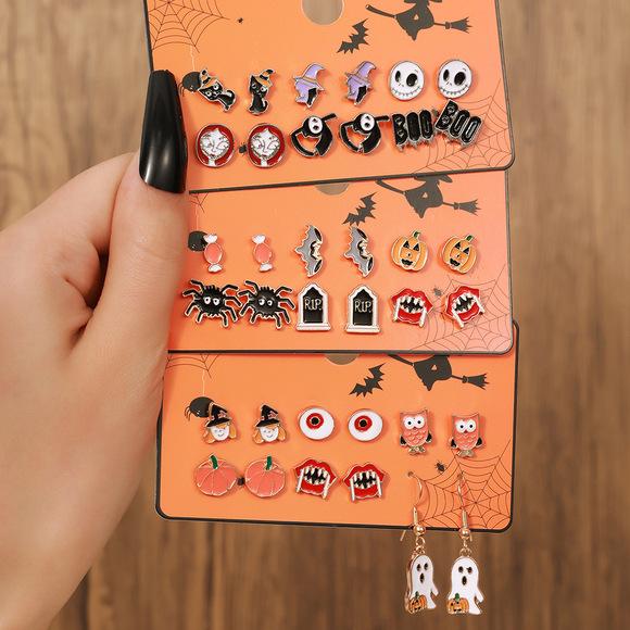 Colored small animal penguin stud earrings 10 pairs combination, cartoon unicorn sheep earrings animal stud earrings