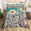Dandelion Floral Duvet Cover King Queen Wooden Plank Farmhouse Comforter Cover Microfiber Dragonfly Botanical Weed Bedding Set