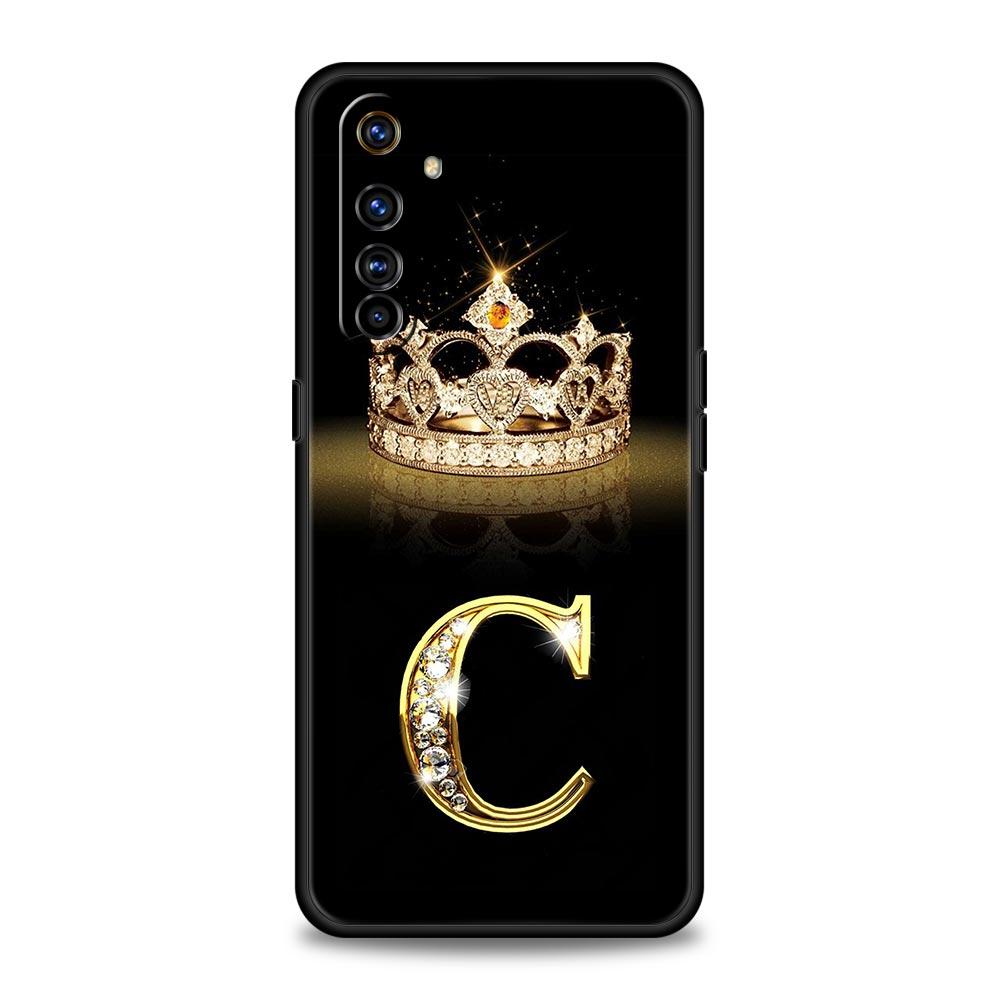 Diamond Crown Letter A For Realme GT Neo 2 3 3T Phone Case For Realme 10 9 8 5G 7 6 GT2 Pro Plus 9i 8i C21 C11 C25 C35 Cover