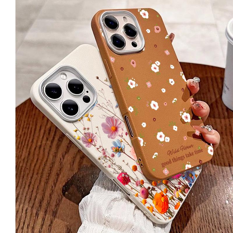 Красочный Цветочный Ударопрочный Чехол для Телефона Для iPhone 17 16 15 14 Pro Max Air 13 12 Pro 11 7 8 Plus X XS XR SE2 Кожаная Текстура Обложка