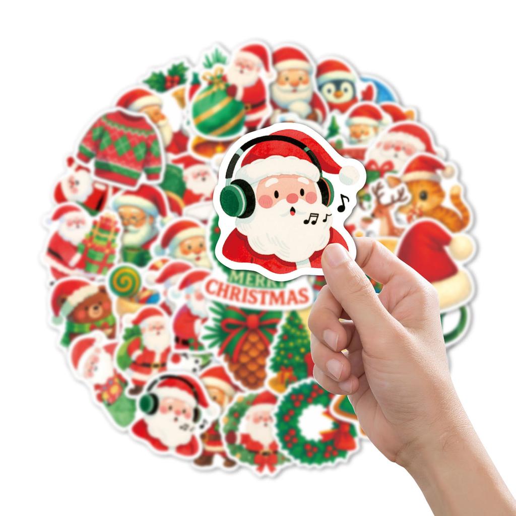 50 Happy Christmas Cartoon Creative Stickers For Decorating Phone Cases, Water Bottles, And Desktops