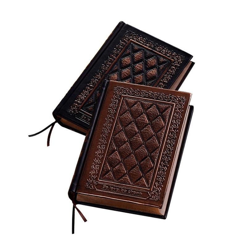 Блокнот в стиле ретро с пустой внутренней страницей в твердом переплете, кожаная лицевая книга A5, рельефный планировщик, кисть для ноутбука, золото Si